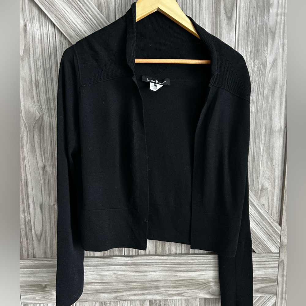 Lida Baday 100% Merino Wool Cropped Structured Cardigan Sweater - Black - Medium